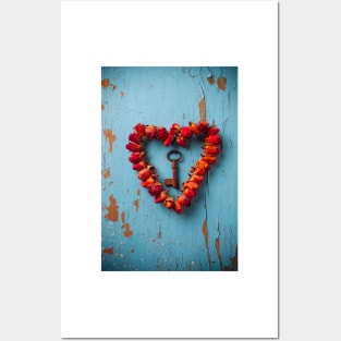Small rose heart wreath with key Posters and Art